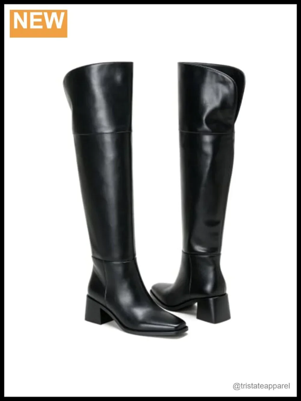 Wide Calf Over Knee Boots Square Toe Block Heel Faux Leather